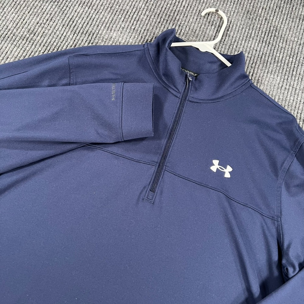 Under Armour Golf Pullover Shirt Mens Large Blue Long Sleeve 1/4 Zip Mock Neck